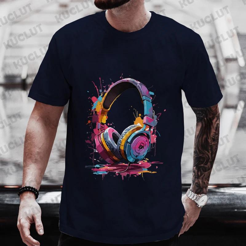 Men's Summer Graphic T-shirt with Hip Hop Fusion Earphones