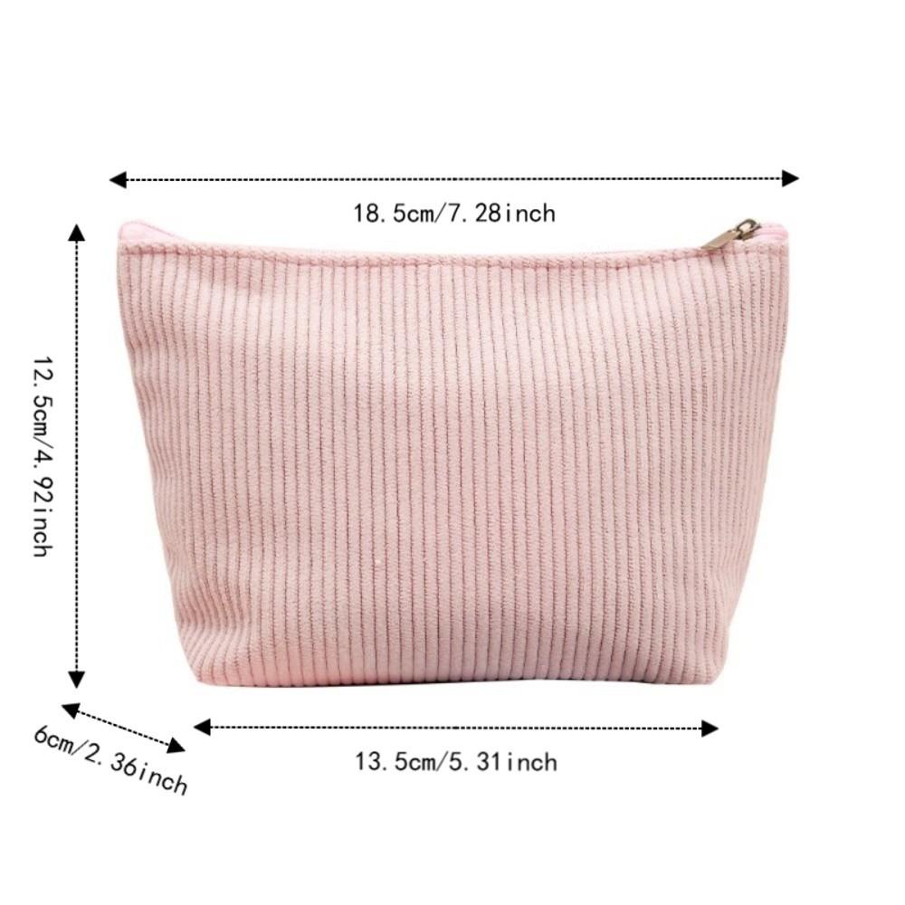Durable Corduroy Cosmetic Organizer Pouch Portable Zipper Toiletry Bag Storage Bag Travel Use