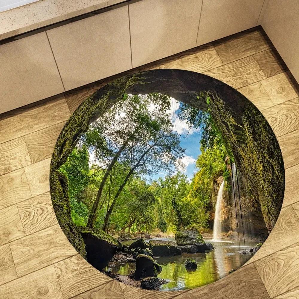 Forest Tree Landscape Print Round Carpet Non-slip Floor Mat Soft Indoor Circle Area Rug for Living Room Bedroom Dorm Kitchen