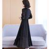 Fashionable Square Neck Elegant Mesh Dress Women's Long Sleeve Spring Autumn Long Style Slim Temperament Long Printed Skirt