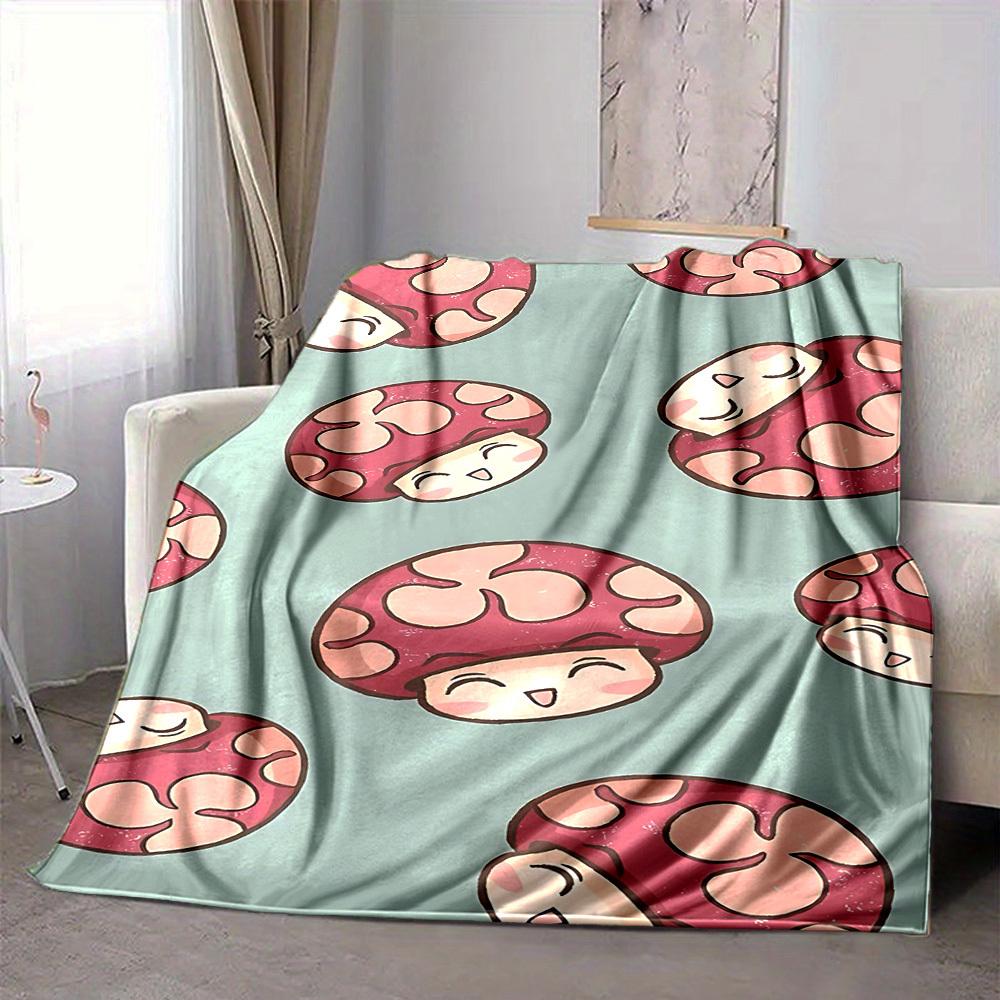 1pc Mushroom Blanket, Lightweight Flannel Throw Blanket For Sofa, Bed, Travel096