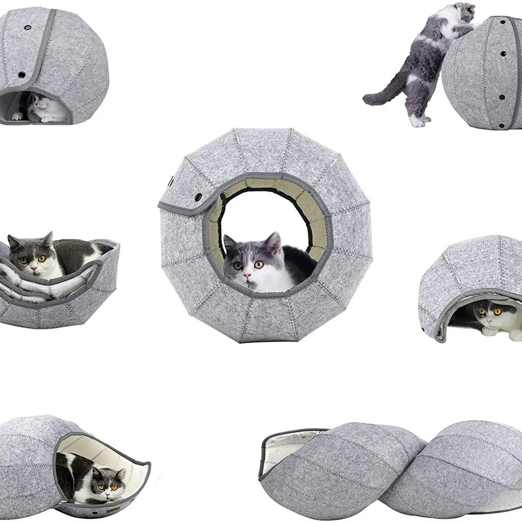 1pcs Pet Spherical Foldable Multiplayability Cat Toy Bed Interactive Cat Tunnel Toy Dual-Use Indoor Toy Cat House Kitten Mat