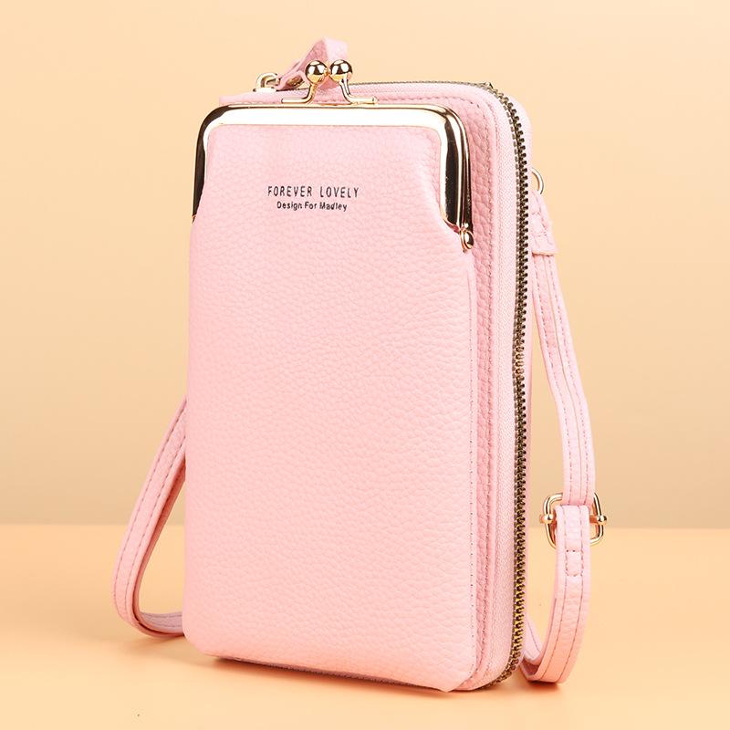 2022 Lychee Grain Solid Color Crossbody Shoulder Bag for Women - Korean Fashion Mobile Phone and Wallet Holder