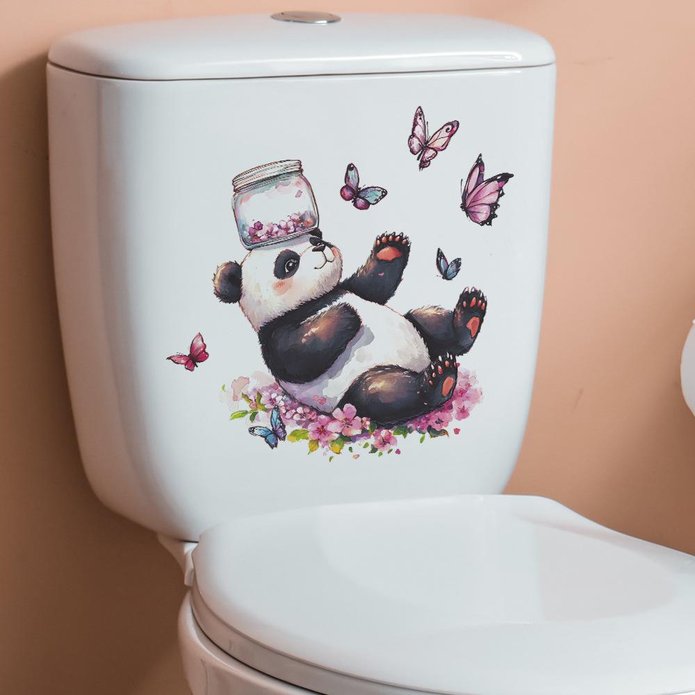 Cartoon Painted Panda Flower Butterfly Bathroom Toilet and Home Decoration Stickers