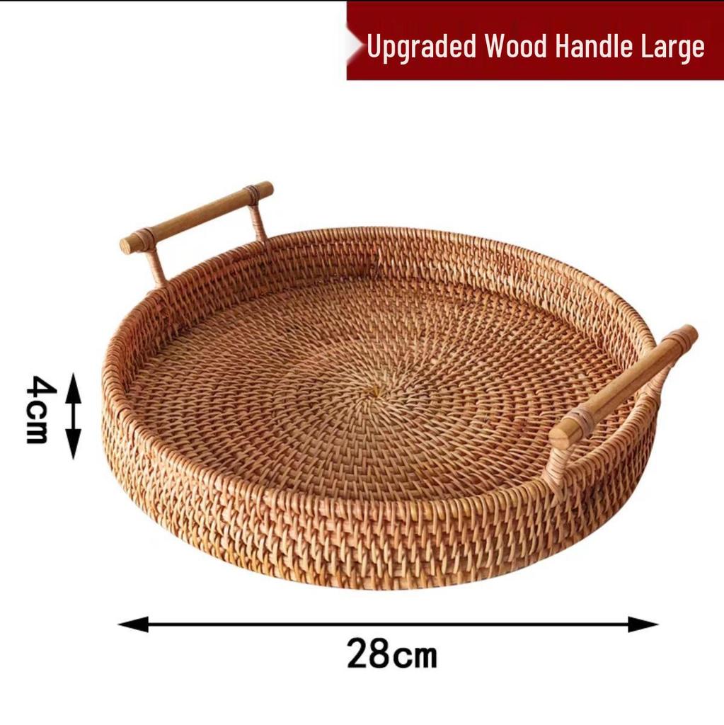 Vietnamese Rattan Handwoven Multi-Functional Storage Basket with Handles and Round Tray Design
