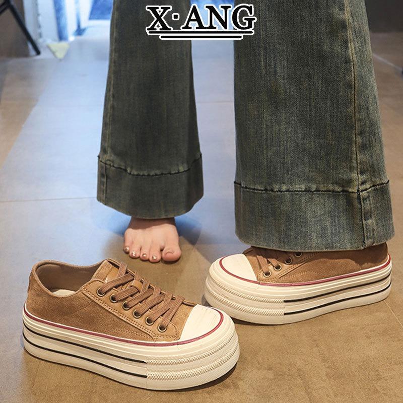 Leather thick baseplate shoes women's autumn new versatile lightweight white shoes casual canvas shoes student shoes