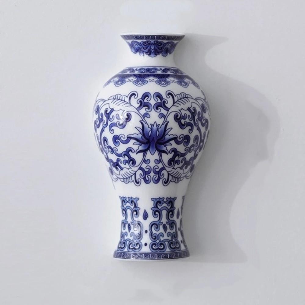 Antique Blue White Porcelain Wall Hanging Ceramic Vase Wall Hanging Vase Living Room Decor
