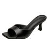 Leather stiletto high heels for women, summer fashion cowhide round head high-heeled slippers