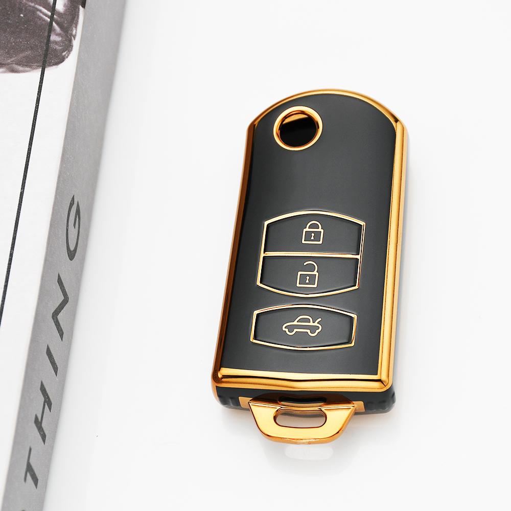 2/3 Button Gold Edge Tpu Flip Folding Keyless For Mazda 3 5 6 Series M6 Rx8 Mx5 Remote Car Key Case Fob Shell Holder Accessories