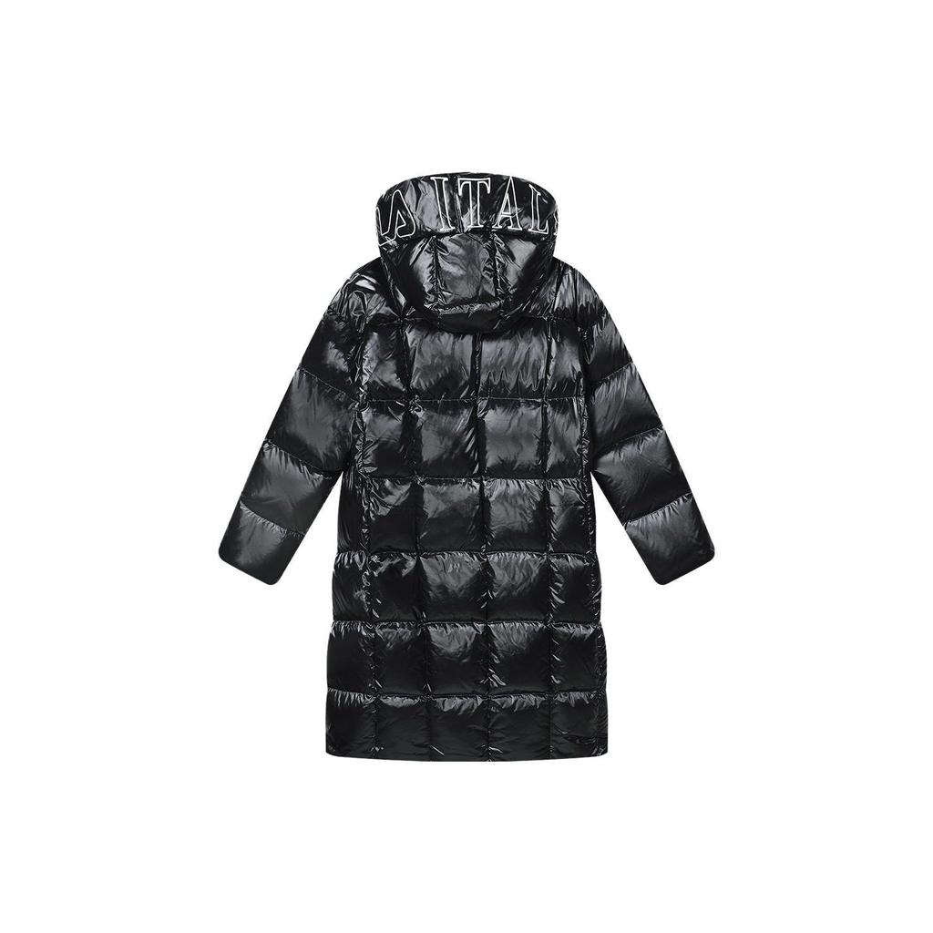 Fila Emerald Solid Color Hooded Casual Loose Long Down Jacket Women Outerwear Black F11W344924F-BK