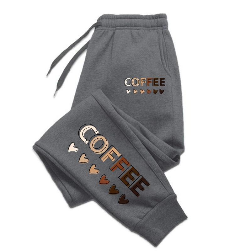 Women Coffee Printed Casual Pants Women Retro Fashion Outdoor Fitness Jogging Sports Sweatpants Drawstring Fleece Long Pants