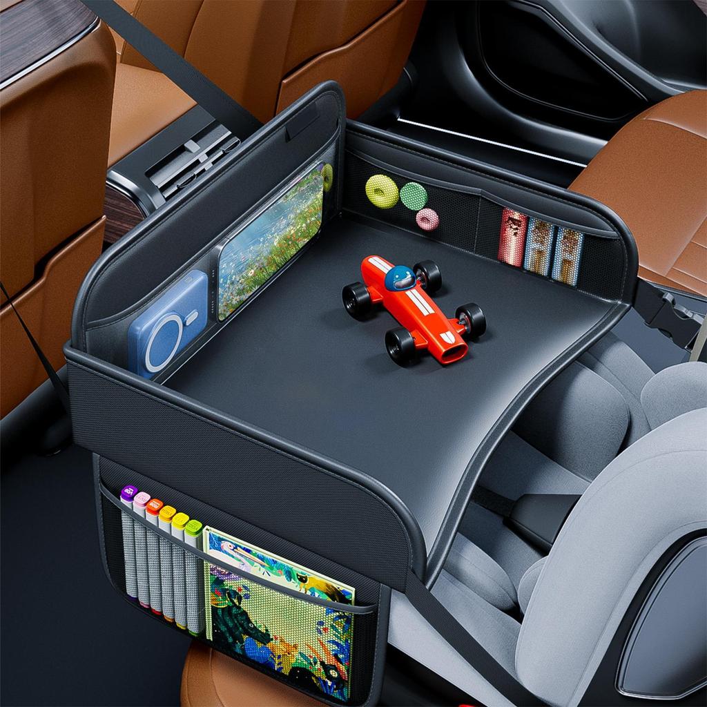 Kinder Reise Tablett PU-Leder Autositz Tisch Tablett Für Kinder Reiseaktivitäten Schreibtisch-Organizer Schoßtisch Ständer Halter Für Tablet