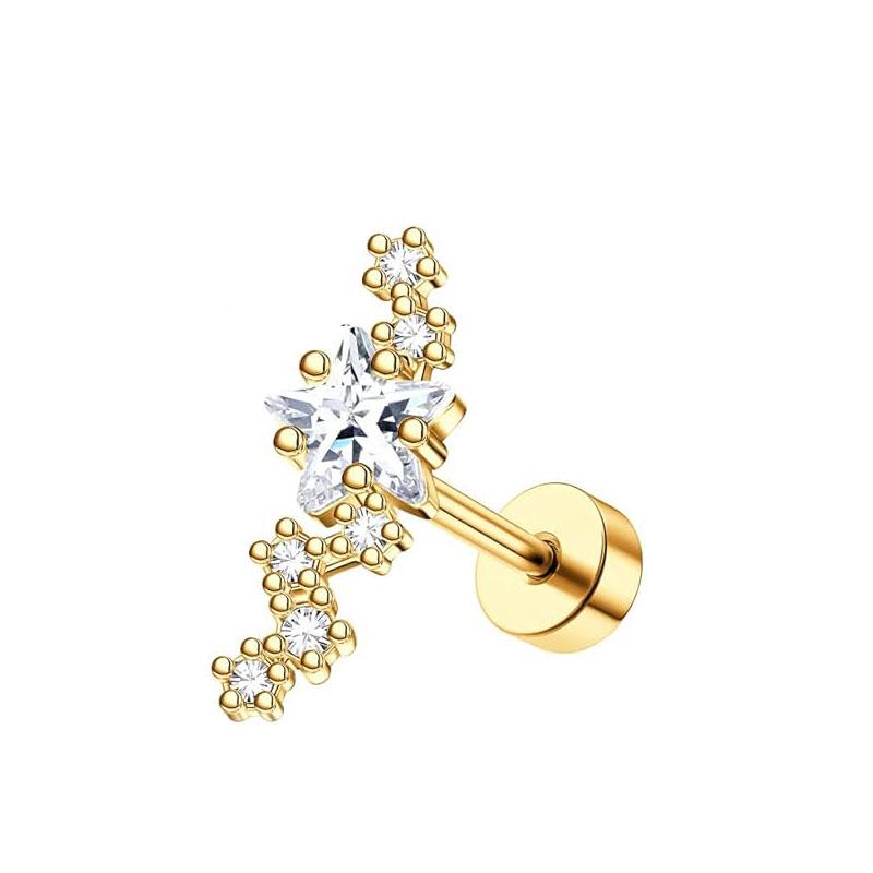 Bobisty 1pc 16G Cartilage Earring Stainless Steel Opal CZ Earrings Flat Back Cartilage Conch Helix Piercing Jewelry for Women