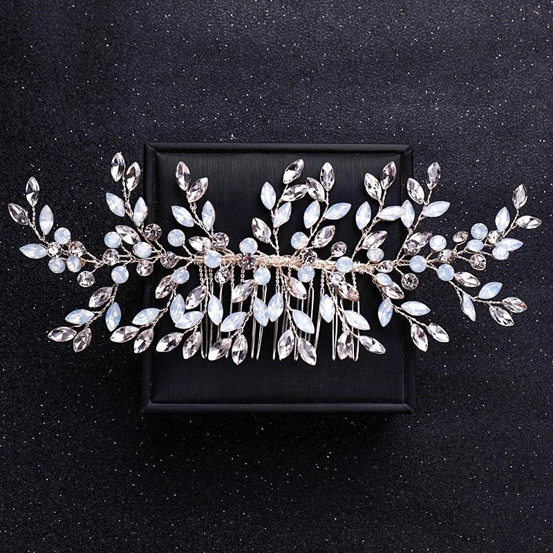 Handmade Silver Crystal Flower Hair Comb Pearl Rhinestone Flower Hair Combs for Women Bride Hair Jewelry Wedding Hair Accessorie