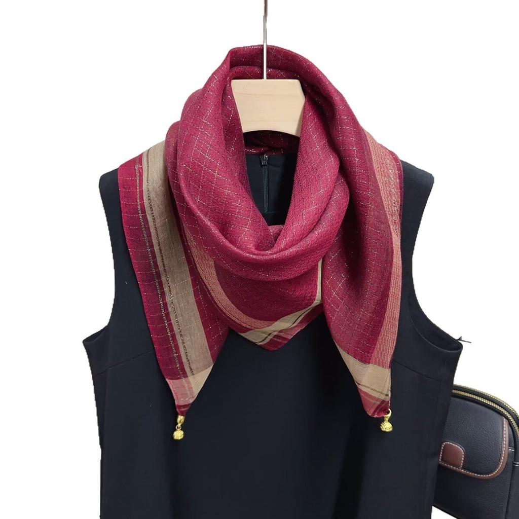 Nová šála s magnetickou sponou ze zlaté nitě z imitace hedvábí pro ženy Čtvercová šála Všestranná šála na jaro a podzim Dekorativní šátek na hlavu Šátek na krk