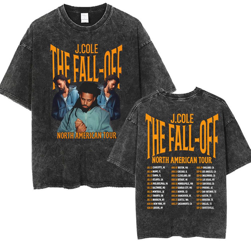 J Cole Dreamville The Fall Off Two Six Lyrics Washed Vintage T Shirt Men Women Harajuku Hip Hop Tshirt Summer Tops Loose Tshirt S