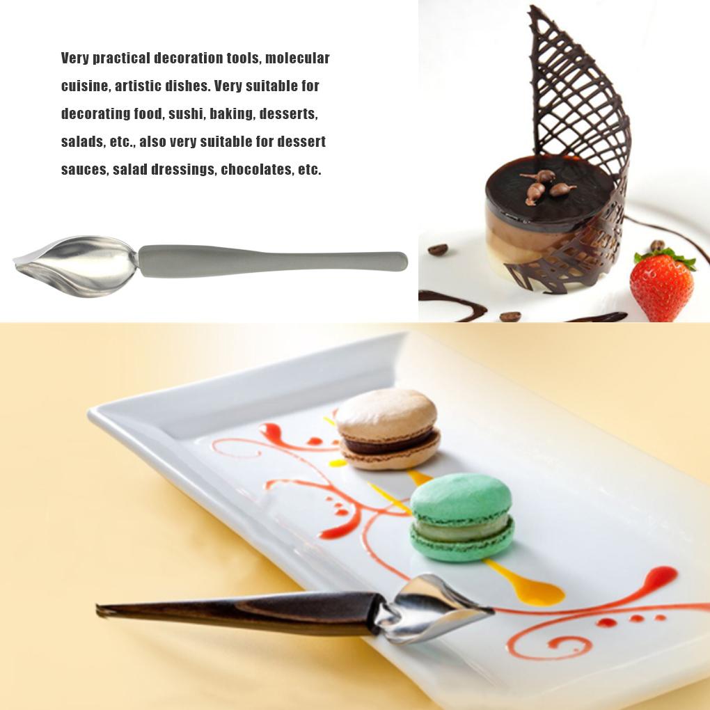 Sos Lingura Placă din oțel inoxidabil Art Pencil Dish Art Draw Lingura Instrument pentru patiserie