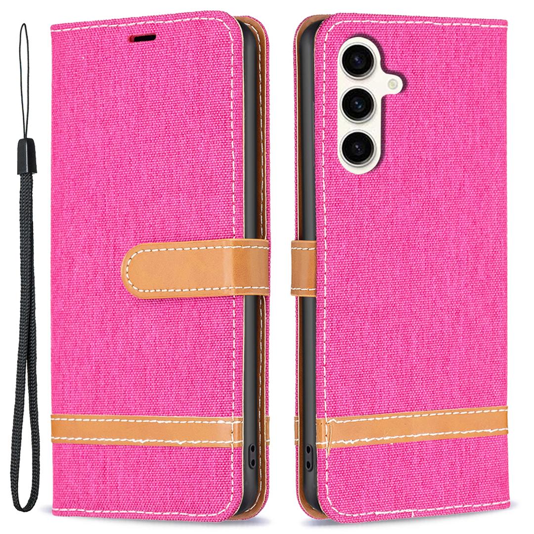 

Для Samsung Galaxy S23 FE Джинсовая ткань Сращивание Кожа PU Обложка Кошелек Подставка Чехол для телефона Rose