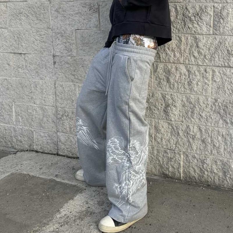 European and American Spring and Autumn High Street Trendy Wings Printed Casual Thin Style Loose Design Sense Niche Pants