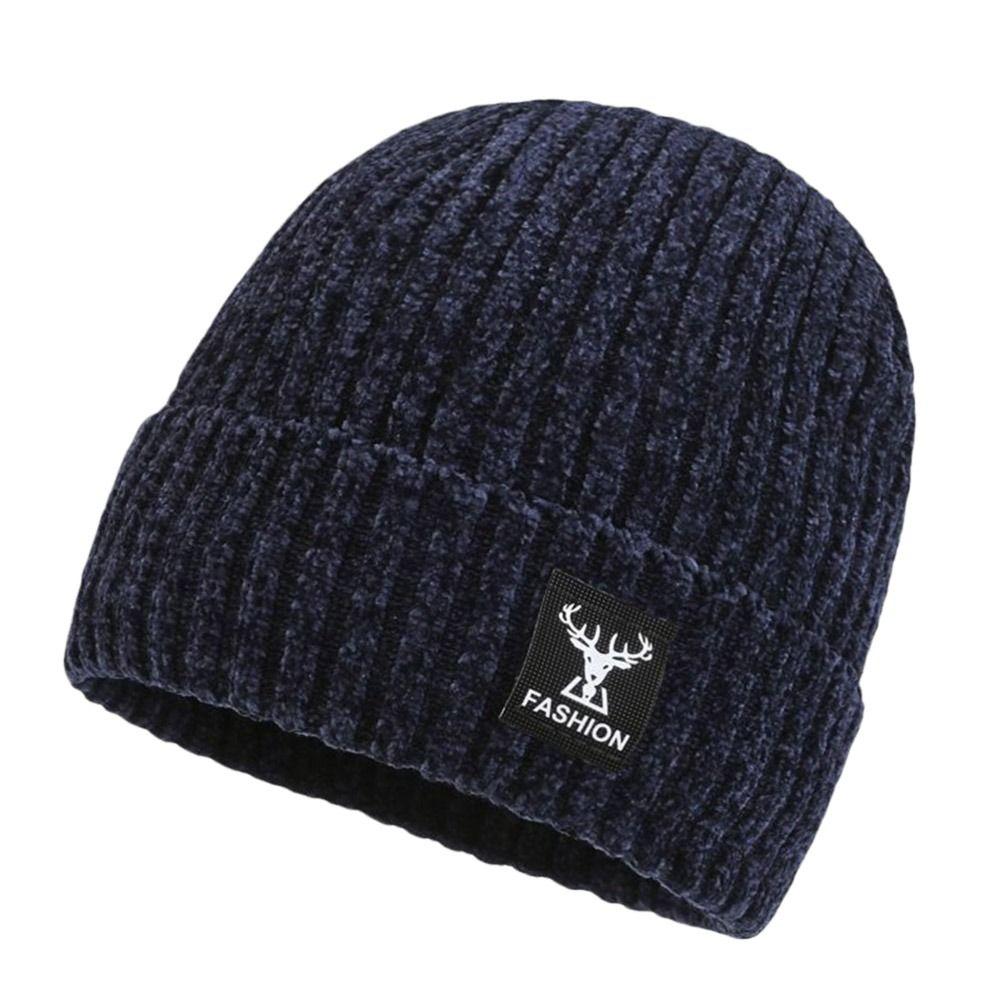 Crochet Beanie Cap Velvet Lining Winter Hat Outdoor Earflap Cap for Men