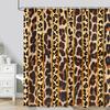 Leopard Textured Shower Curtain, Vintage Striped Brown Floral Creative Geometric Modern Plants Polyester Bathroom Decor Curtain