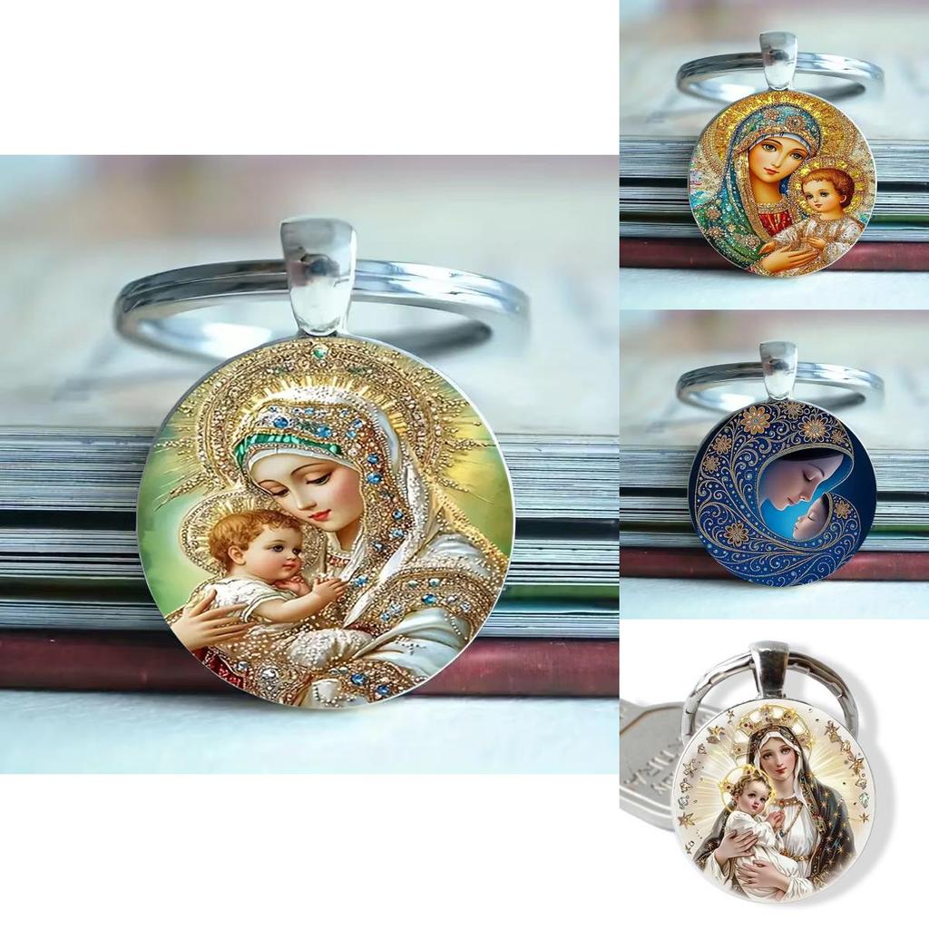 Blessed Virgin Mary Aluminum Round Keychain Gift For Religious Jewelry Collectors