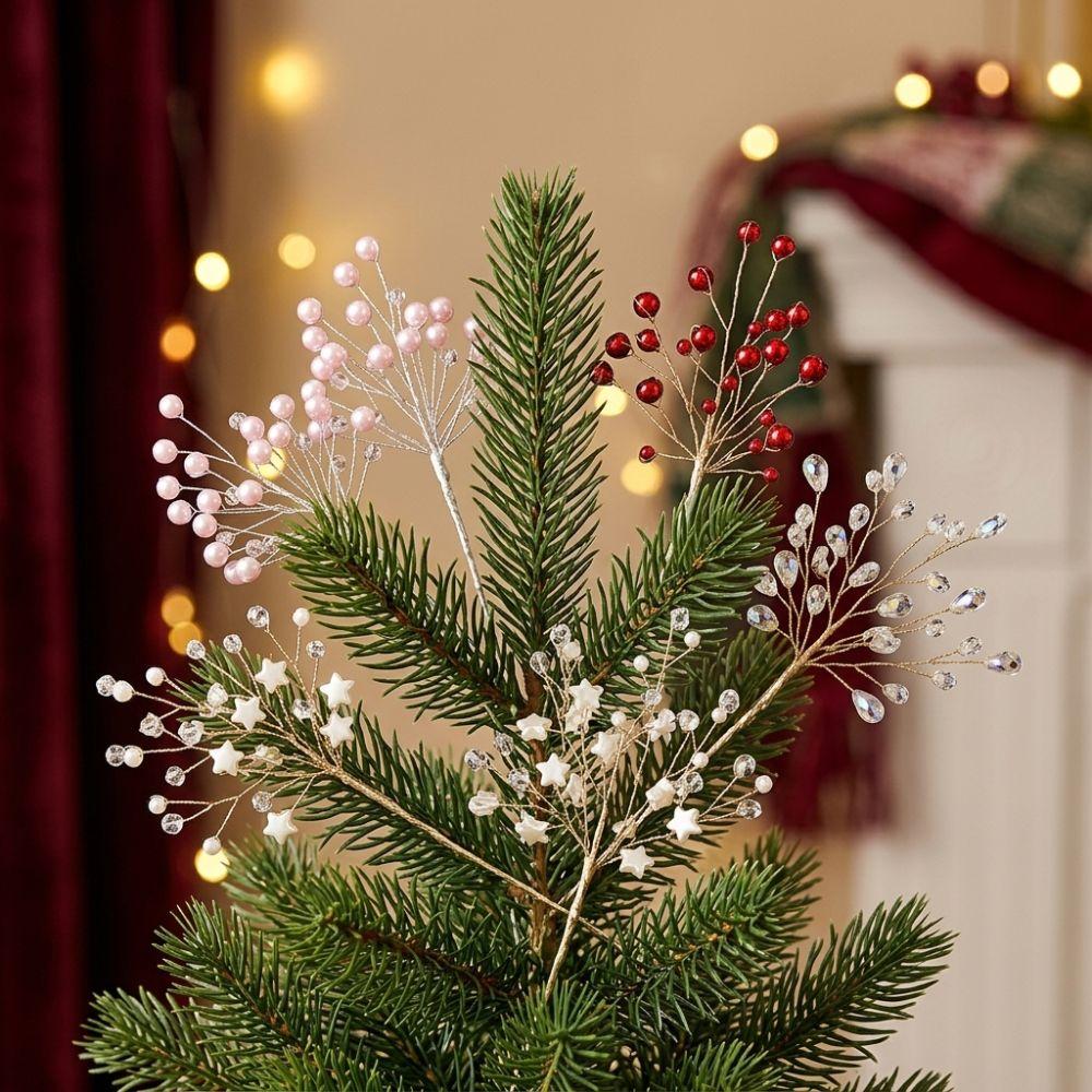 Realistic Gem Star Xmas Tree Branch Glitter Crystal Bead Christmas Sprig Window Display