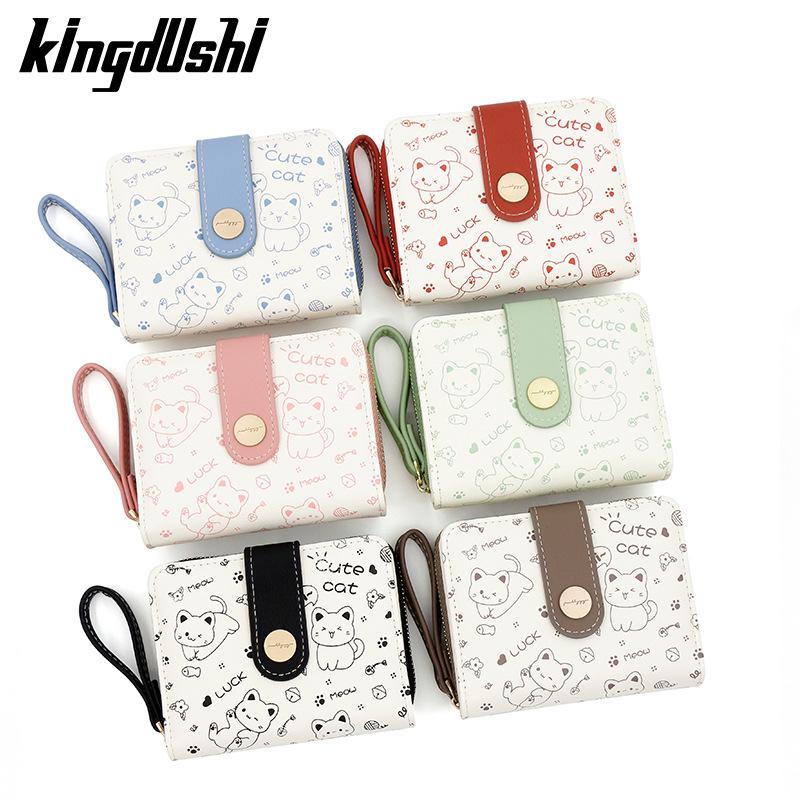 Japanese Cute Kitten Women's Wallet: Short Student Card Holder & Zipper Coin Purse