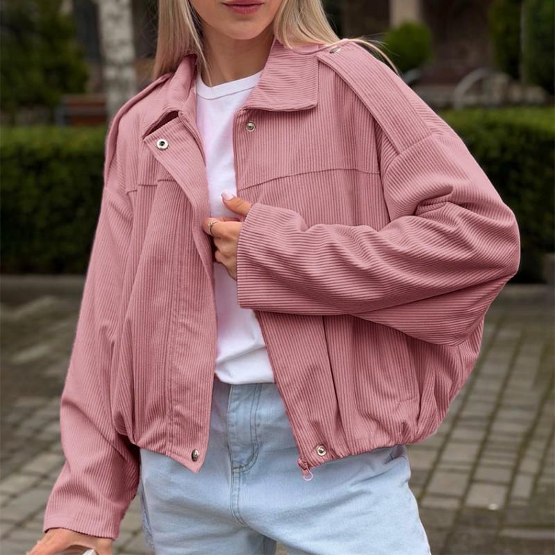 Womens Vintage French Style Long Sleeve Jacket 2026 Fall Casual Workwear Relaxed Fit Zip Up Cardigan Outerwear