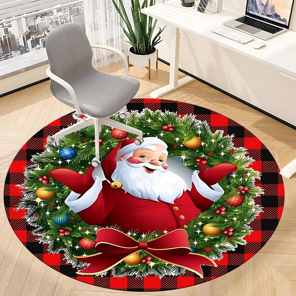 1pc Christmas Santa Claus Chair Carpet for Office, Round Non-Slip Durable Large Size Office Carpet, Suitable for Office, Beautiful Decoration