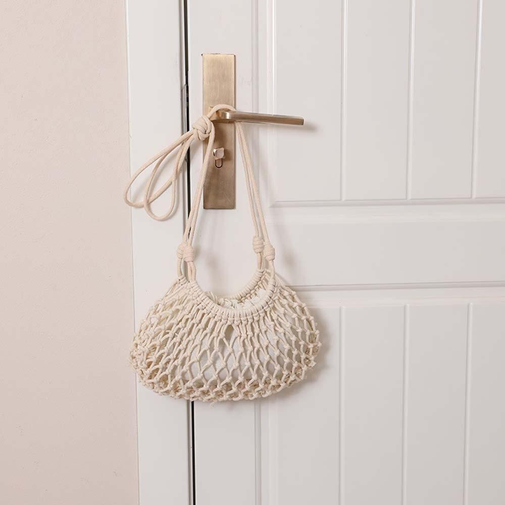 

Large Capacity Crochet Shoulder Pouch Lightweight Hollow Fishnet Bag Seaside Vacation бежевый