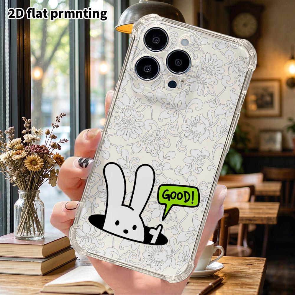 Phone Case: 2D flat suitable for iPhone 18 17 16 15 14 13 Pro, transparent four corner protective case, dotted rabbit, Christmas and Halloween gift