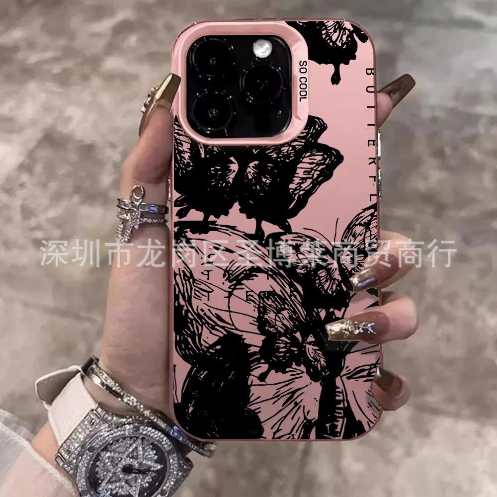 Black butterfly for Apple 15 colored silver iPhone14Pro creative 11promax matte 16 protective case 17