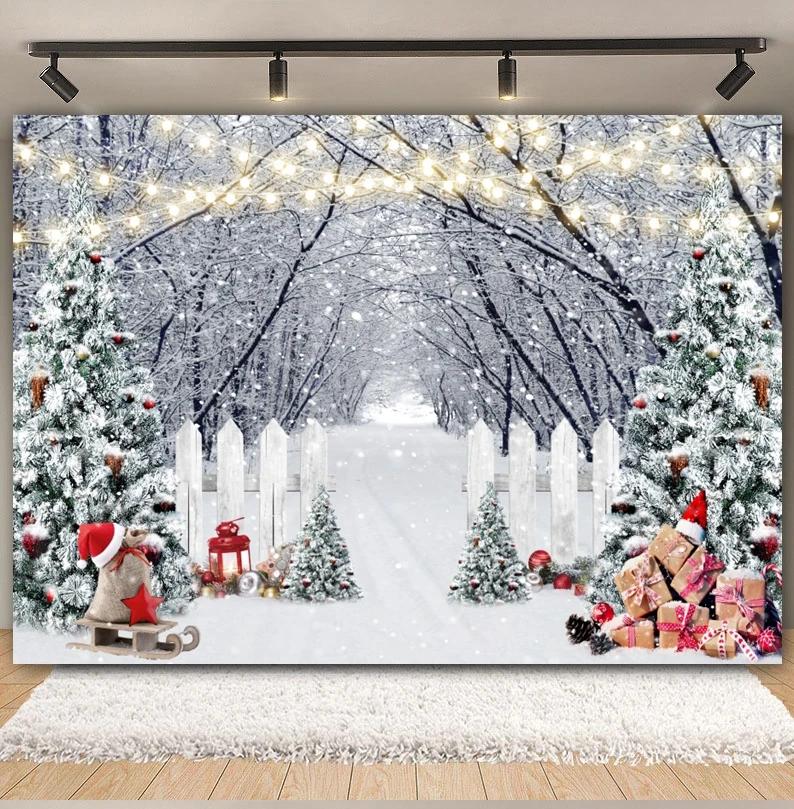 Winter Forest Scene Backdrop for Photography Snow Snowflake Xmas Tree Natural Landscape Christmas Baby Portrait Photo Background
