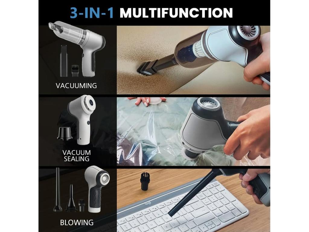 Cordless Car Vacuum 9kpa, 3-in-1 Handheld Air Duster & Keyboard Cleaner