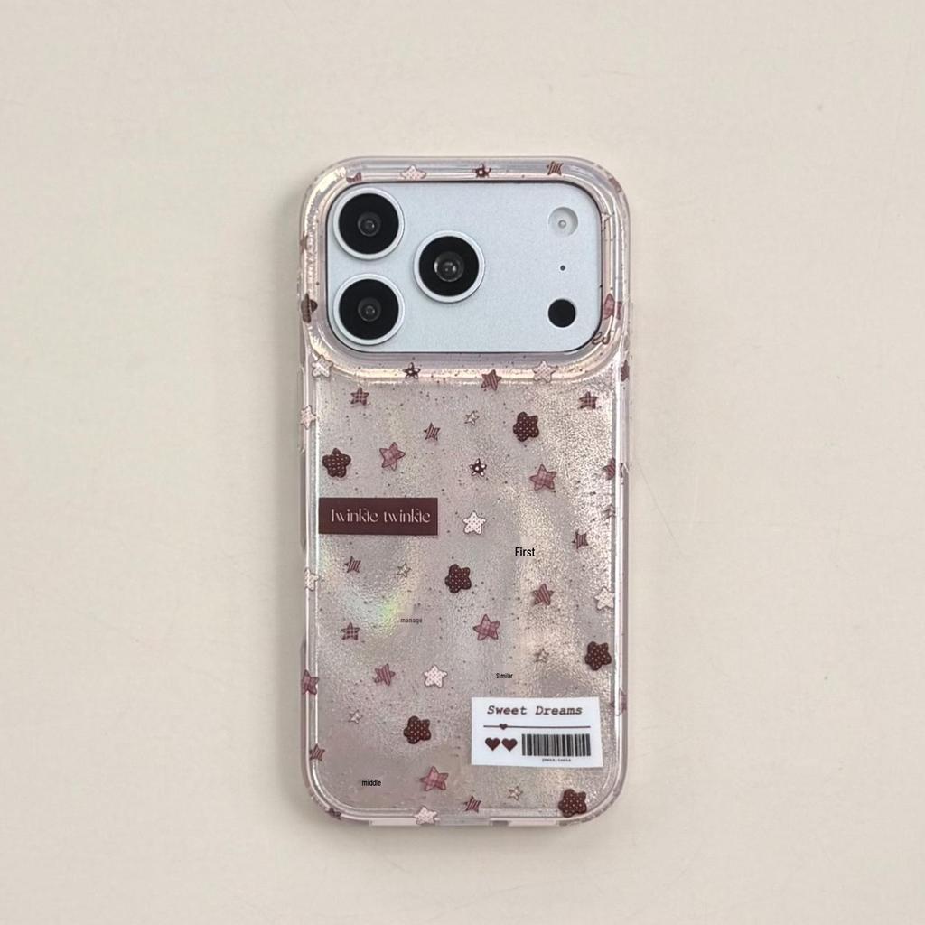 Korean Style Pink Brown Star iPhone 17 Pro Drop-Proof Protective Case, Compatible with iPhone 16PM/15/14/13.