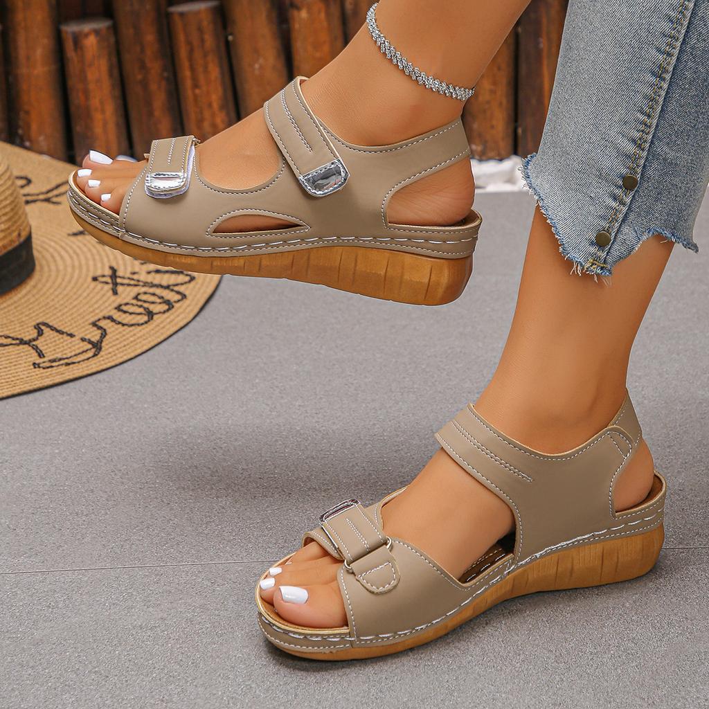 New Style Wedge Heel Shoes, Velcro Thick Sole, Large Size Sandals, Women's Shoes
