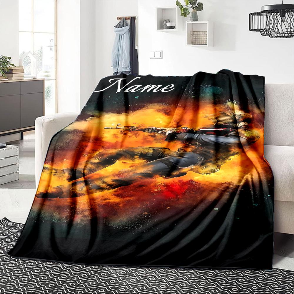 Custom Name "Nighttime Soldier Silhouette" Blanket for Couch & Bed, Plush Cozy Fuzzy Blanket Super Soft & Warm Blankets for Fall and Winter. 0908131