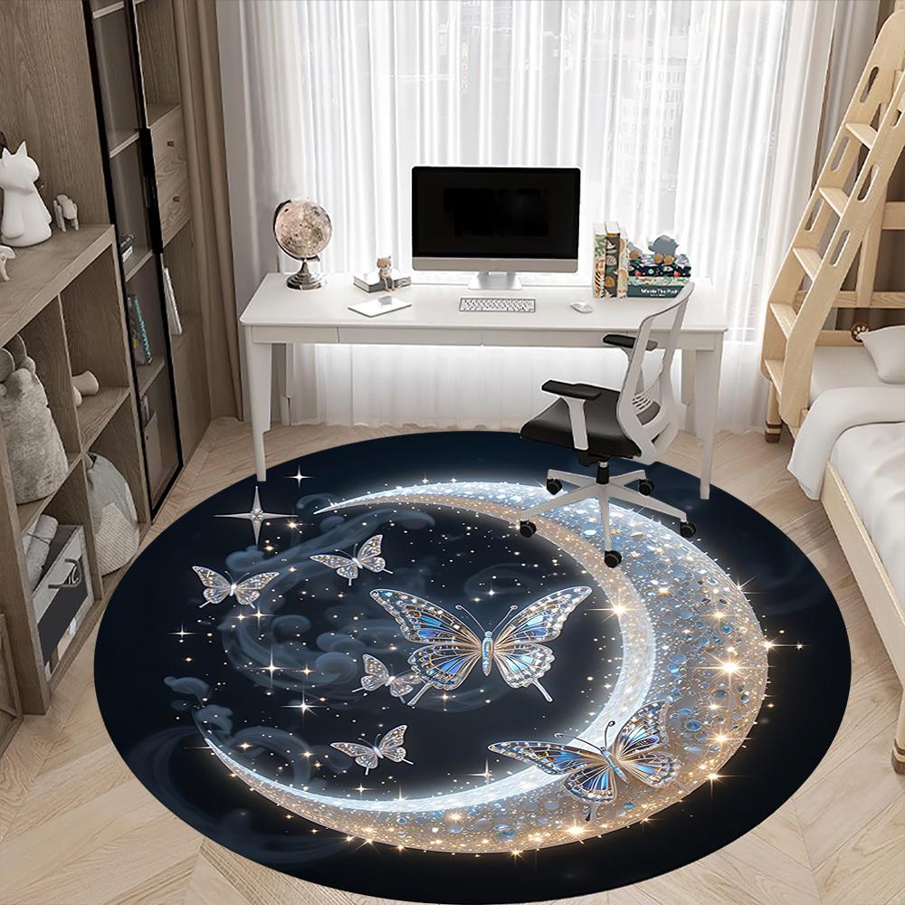 1pc Moonlit ButterfliesChair Carpet for Office, Indoor Non-Slip Washable Polyester Fiber Carpet, Mat For Office, Machine Washable