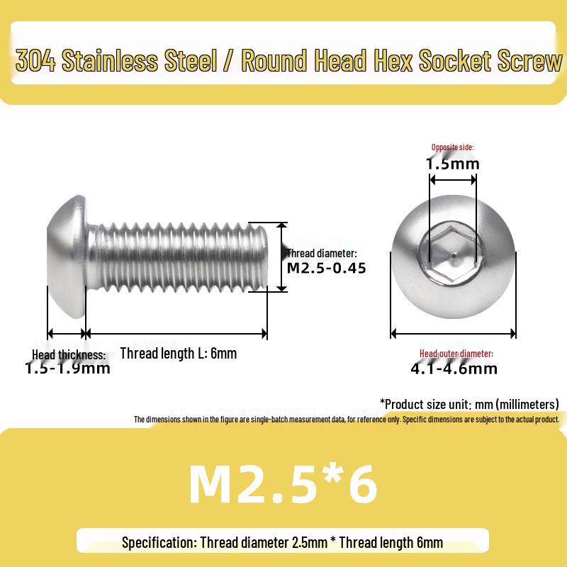 304 Stainless Steel Mushroom Head Hexagon Screw M2-M6