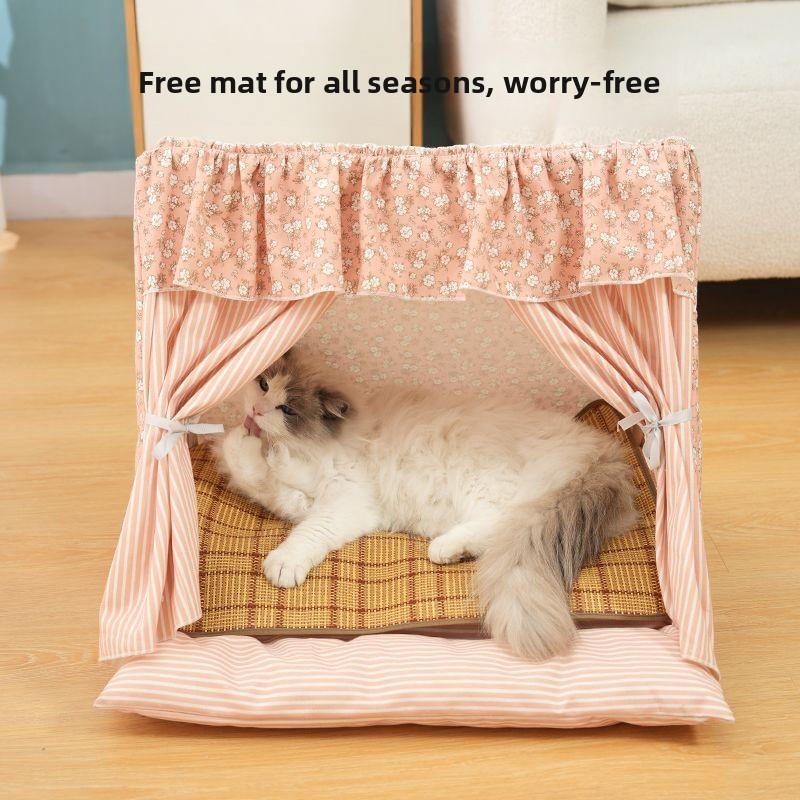 Cute Cat Tent House Removable Clean Dog Tent Bed Breathable Cool Cats Summer Cave Large Space Puppy Kitten House Pet Accessories
