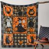 Halloween Witch Black Cat Pumpkin Print Flannel Throw Blanket Soft Cozy Bed Sofa Cover, Decorative Seasonal Holiday Gift for Home Living Room Bedroom