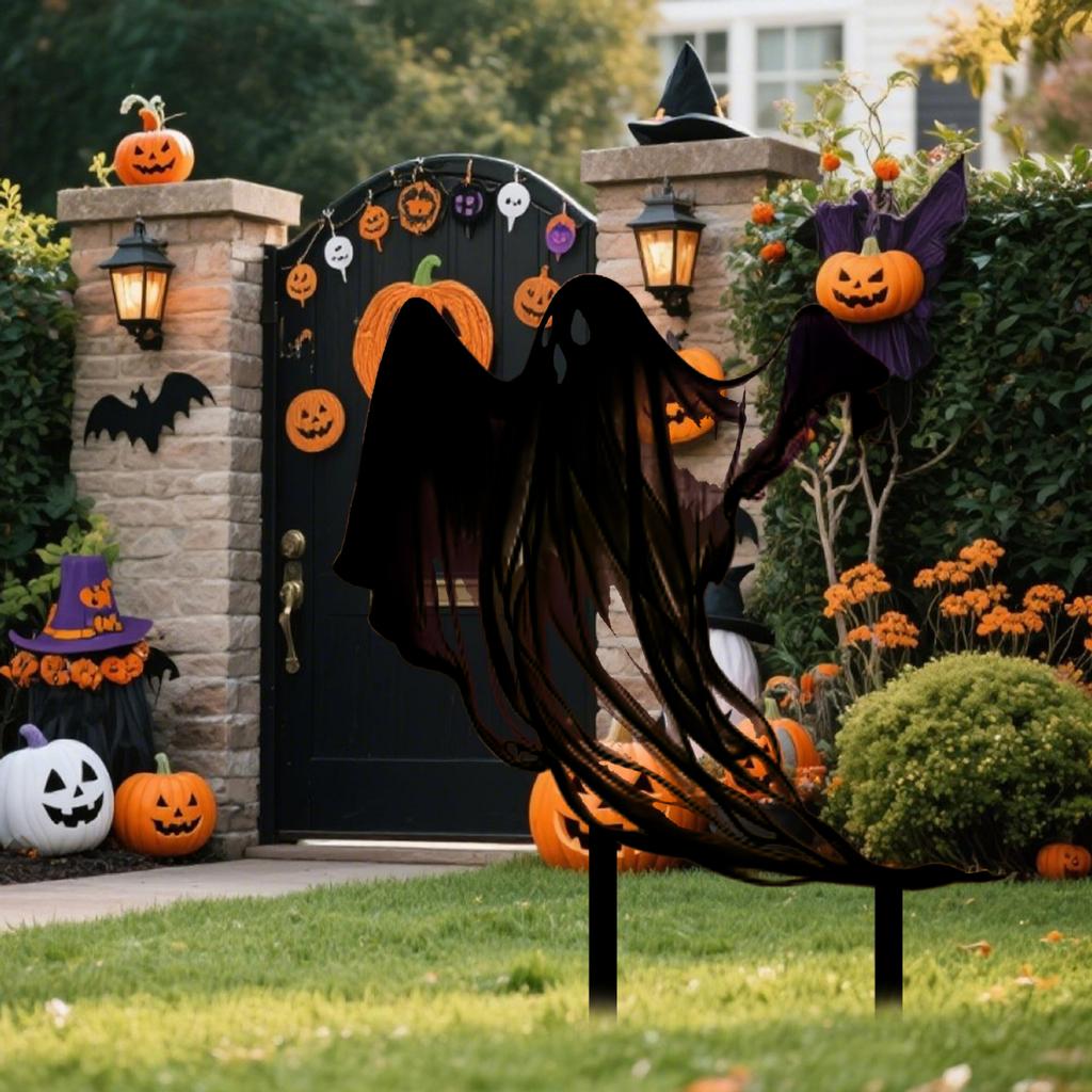 Halloween Plakette Gespenstischer Einsatz Gemusteter Metallstab Wasserdichtes Metall Feiertag Willkommen Garten Türdekoration
