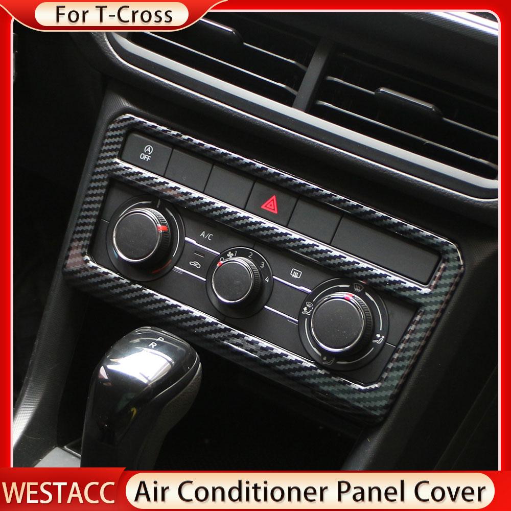 Carbon Fiber Car Air Cinditioner Button AC Knob Panel Cover Sticker Trim for Volkswagen VW T-Cross Tcross 2018-2023