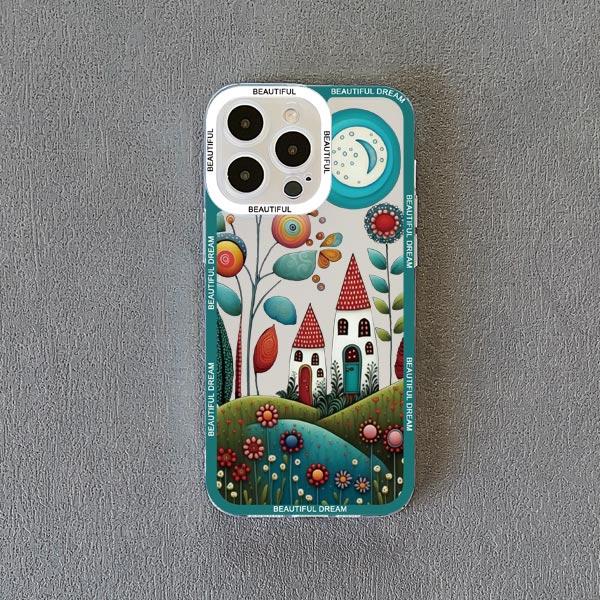 Hand Painted Forest House Clear Phone Case For Iphone 13 12 Pro Max 15 14 Pro Max Plus 11 X XR XS 7 8 Plus SE2 Transparent Cover