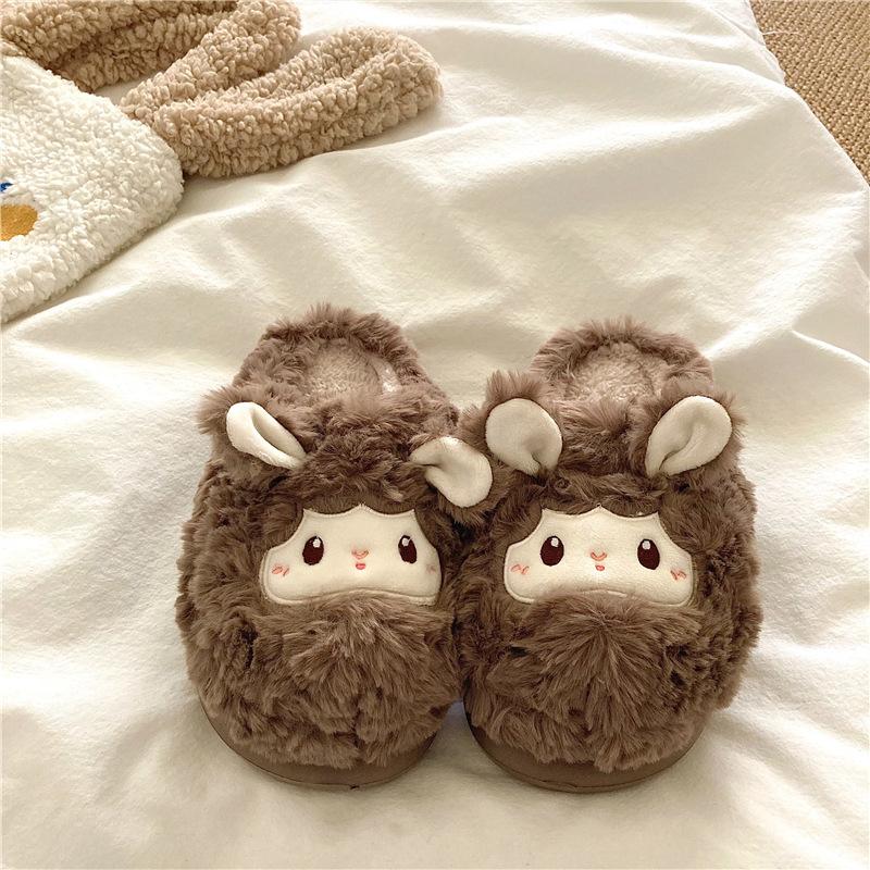 Winter Cotton Slippers Women's Indoor Home Warm Fluffy Shoes Comfortable Slippers Thick-soled Non-slip Shoes