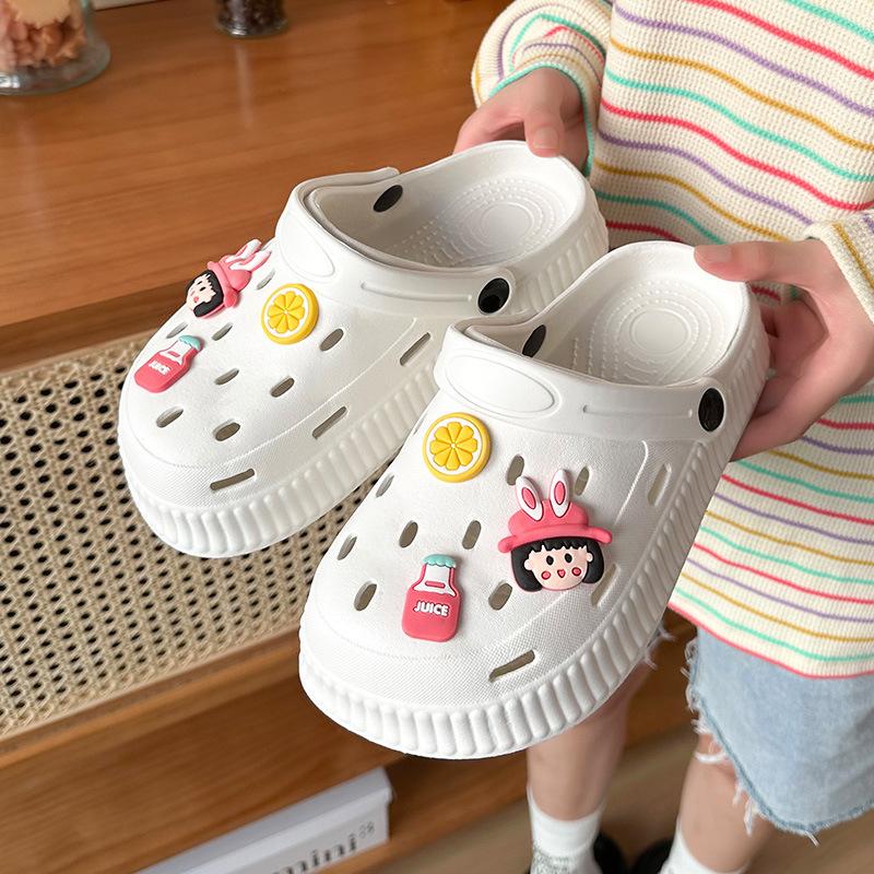 Summer New Couple Beach Sandals Breathable Hole Shoes Thick Sole Hollow Outer Slippers Women