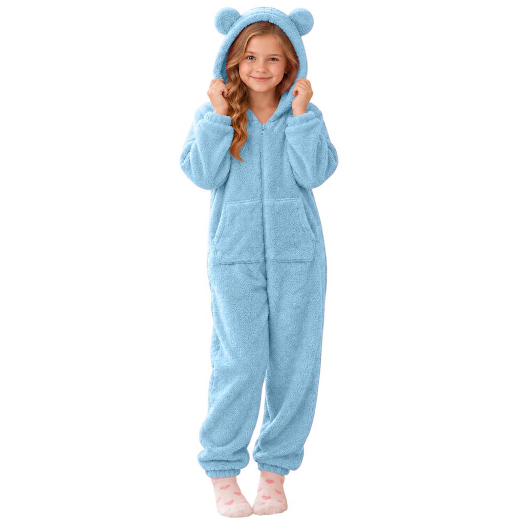 Kids Warm Double-Sided One-Piece Pajamas Jumpsuit Loungewear for Boys and Girls