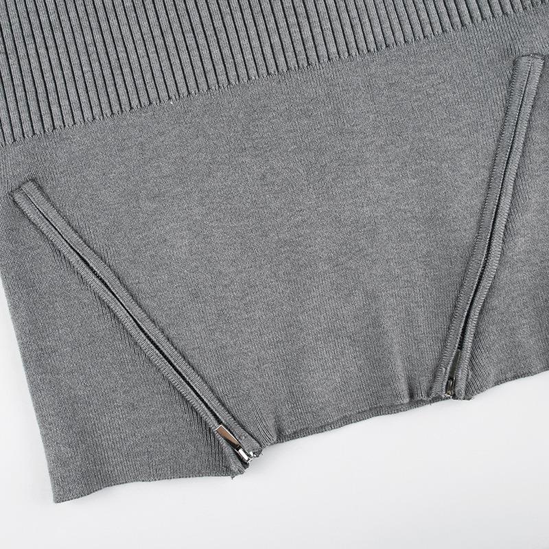 Women's New Autumn Pure Desire Atmosphere Feeling One-line Collar Strapless Zip Hem Pink Solid Colour Long-sleeved Versatile Jumper