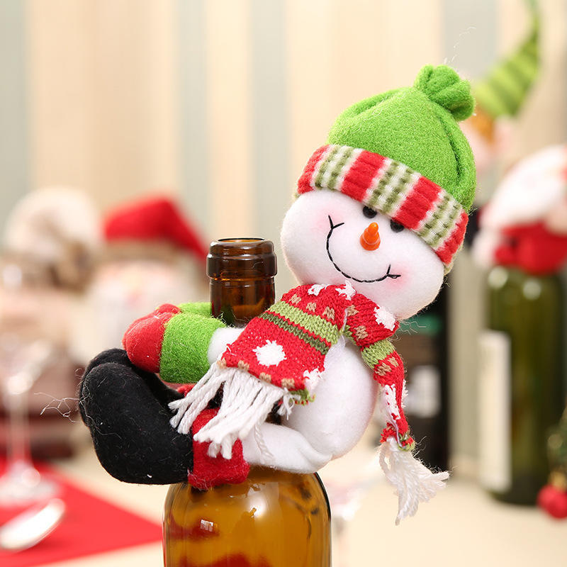 Christmas Home Decoration Santa Claus Snowman Wine Bottle Set Small Wine Bottle Holder Wine Bottle Decoration